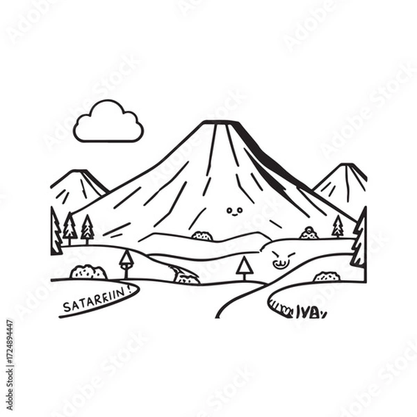 Fototapeta Black and White Mountain Illustration Image in Minimalist Line Art Style, Clean and Elegant Design