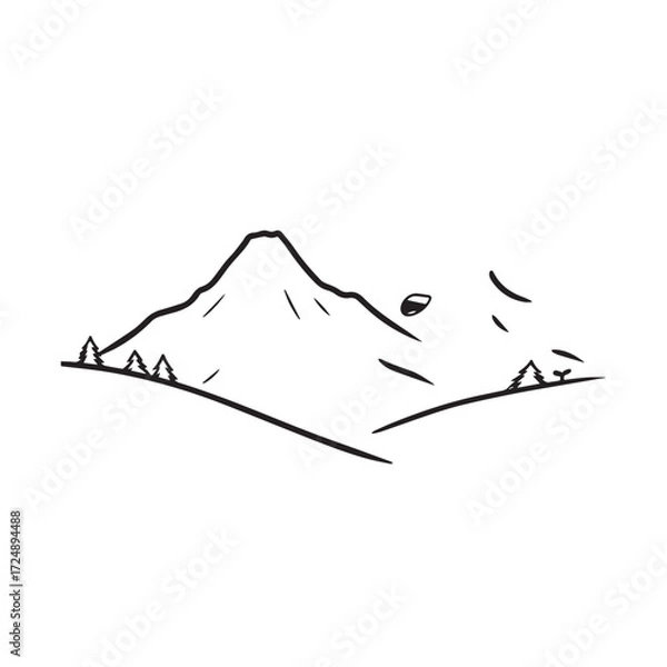 Fototapeta Black and White Mountain Illustration Image in Minimalist Line Art Style, Clean and Elegant Design
