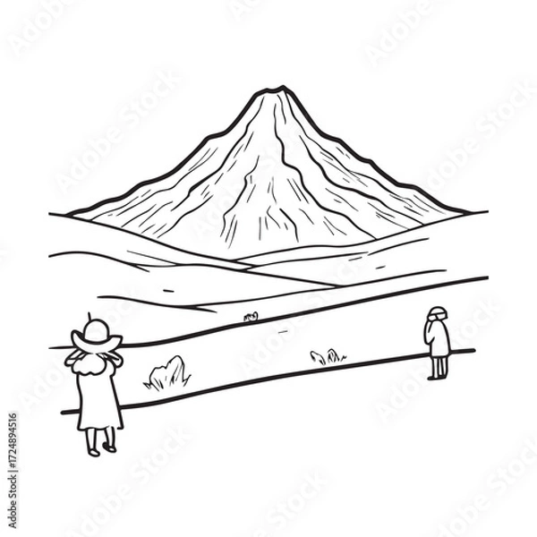 Fototapeta Black and White Mountain Illustration Image in Minimalist Line Art Style, Clean and Elegant Design