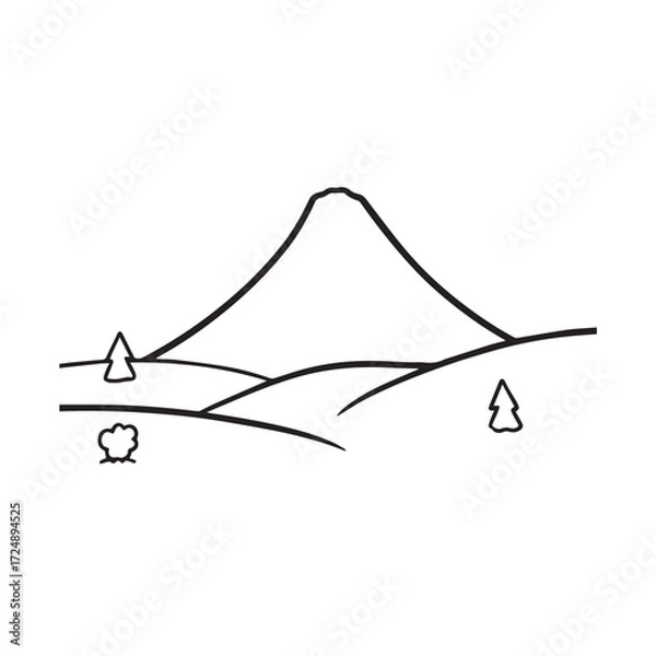 Fototapeta Black and White Mountain Illustration Image in Minimalist Line Art Style, Clean and Elegant Design