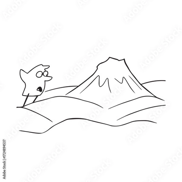 Fototapeta Black and White Mountain Illustration Image in Minimalist Line Art Style, Clean and Elegant Design