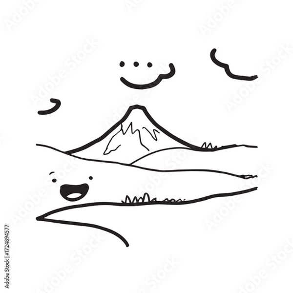 Fototapeta Black and White Mountain Illustration Image in Minimalist Line Art Style, Clean and Elegant Design