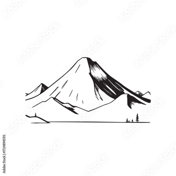 Fototapeta Black and White Mountain Illustration Image in Minimalist Line Art Style, Clean and Elegant Design