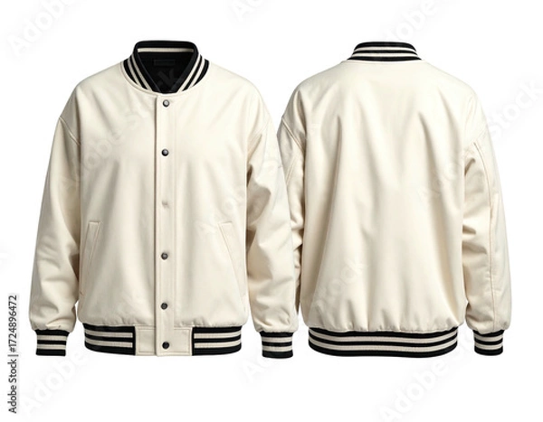 Fototapeta Cream-colored leather bomber jacket, front and back views