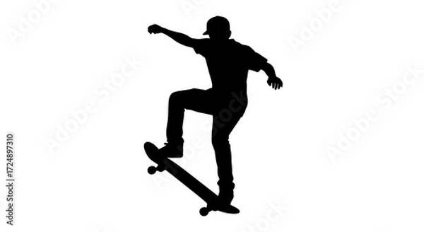 Fototapeta Youthful Vector Silhouette of a Teenager Practicing Skateboarding Tricks with Style and Flair