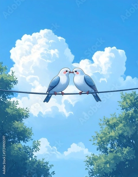Obraz Two birds kissing on a wire