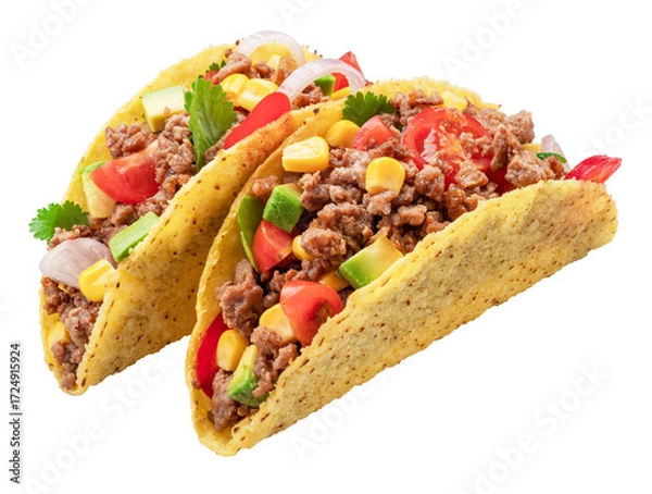 Fototapeta Mexican meat taco or beef stuffed tortilla isolated on white background. File contains clipping path.