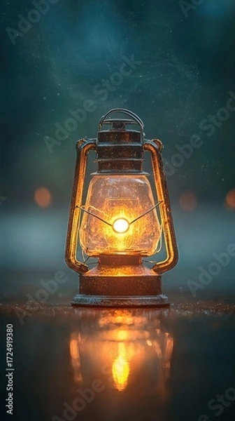 Fototapeta A Solitary Glowing Lantern in the Dark Forest Symbolizes Data Security in the Cloud Environment