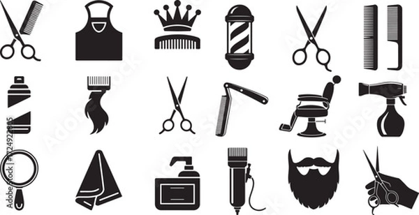 Obraz Barber shop tools and accessories icons scissors comb