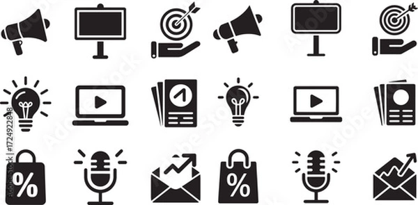 Obraz Black marketing and business icons on white background megaphone billboard