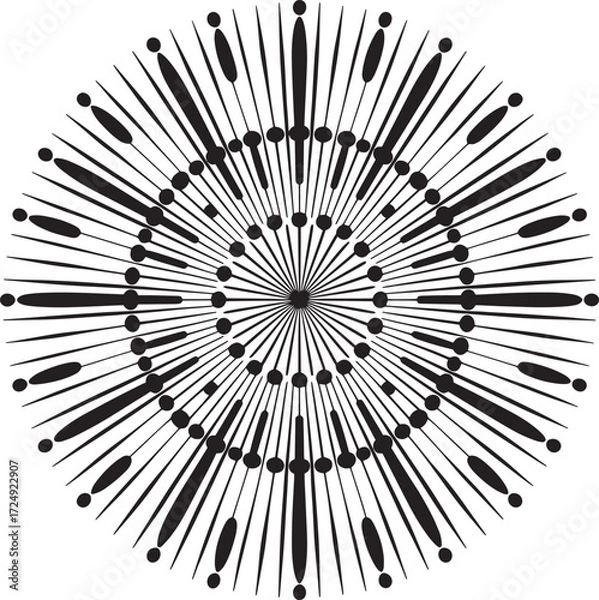 Obraz Black radial burst pattern with circles and lines abstract