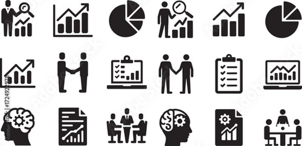 Obraz Business icons depicting graphs people and meetings charts