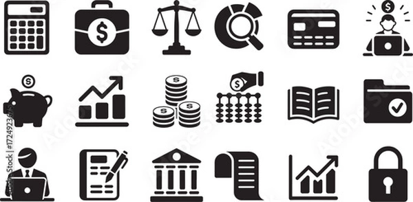 Obraz Collection of financial and business icons calculator briefcase