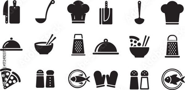 Obraz Collection of kitchen utensils and food icons cooking chef
