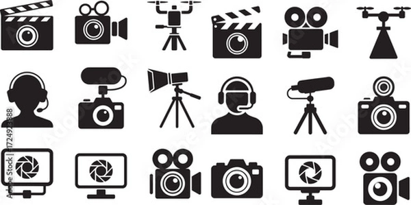 Obraz Collection of video and photography equipment icons camera drone