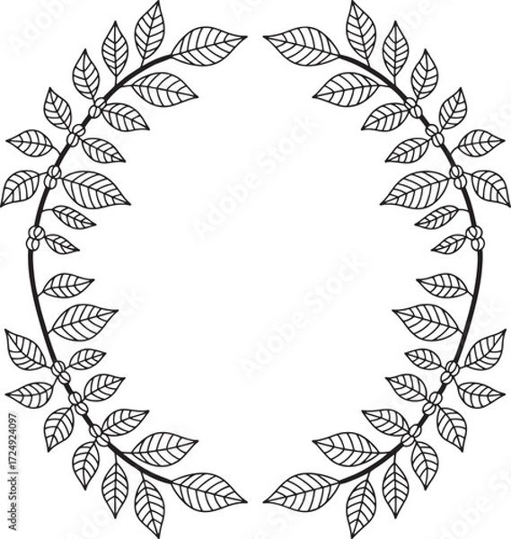 Obraz Delicate leafy branches forming a circular frame vine botanical