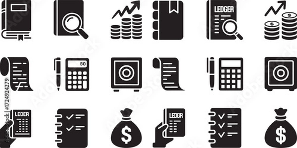 Obraz Financial icons book ledger calculator money safe and growth chart vector