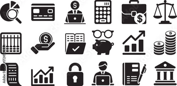 Obraz Financial icons depicting analysis growth security and transactions finance