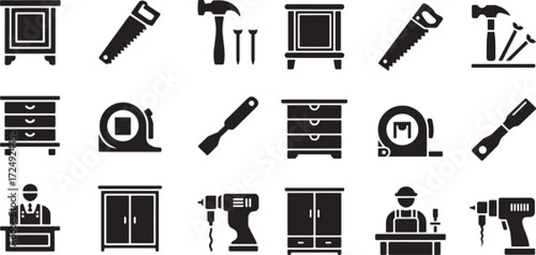 Obraz Furniture and tools for carpentry and construction cabinet dresser