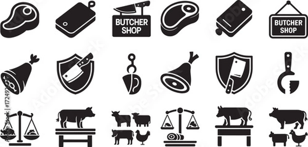 Obraz Meat cuts and butcher shop icons steak chicken