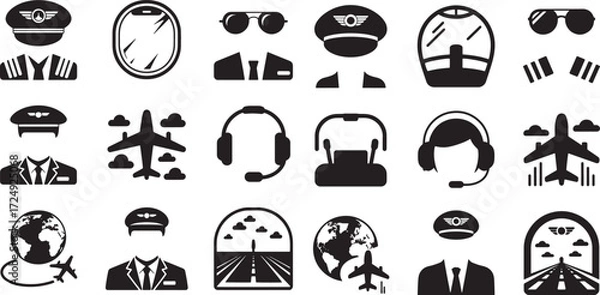 Obraz Pilot aviation travel transportation communication and flight symbols vector