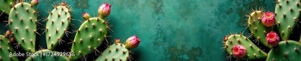 Fototapeta Textured background, prickly pear cactus, numerous long spines, plant, graphic