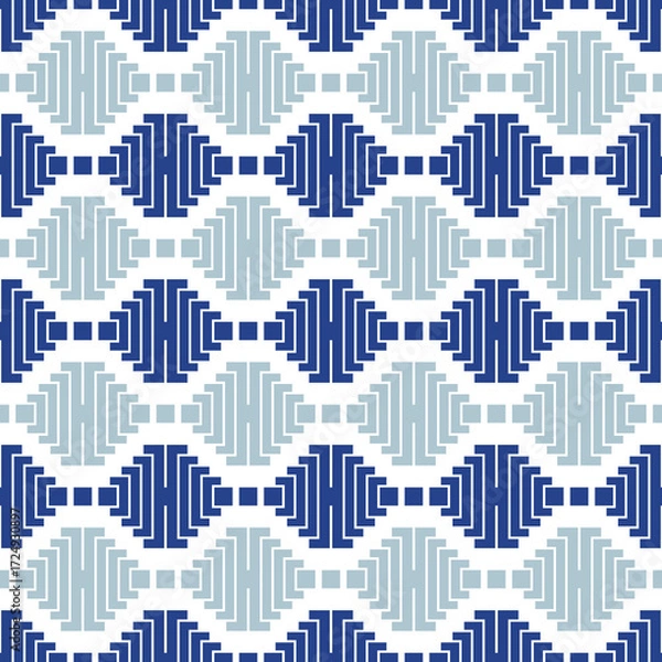 Fototapeta Blue and white seamless geometric pattern background