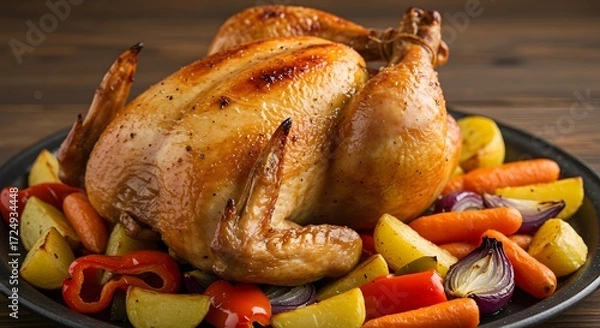 Obraz Roasted chicken with vegetables