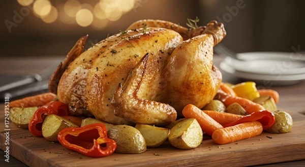 Obraz Roasted chicken with vegetables