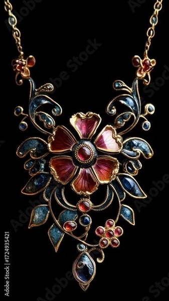 Fototapeta An ornate Art Nouveau necklace with intricate patterns and vintage elegance.