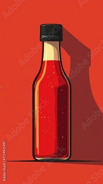 Fototapeta A minimalist flat design chili sauce bottle with simple shapes and a modern aesthetic.