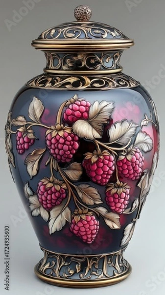 Fototapeta An ornate Art Nouveau raspberry jam jar with intricate patterns and vintage elegance.