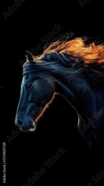 Fototapeta Horse depicted in Morphism style, showcasing smooth, blended gradients that highlight its natural form and fluid motion.