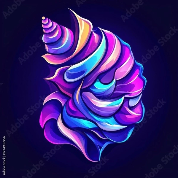 Fototapeta Shellfish rendered in Morphism style, with smooth gradients and abstract, colorful shapes enhancing its natural form.