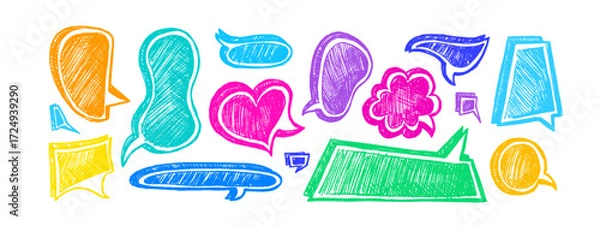 Fototapeta Crayon speech bubbles icon. Vector hand drawn set