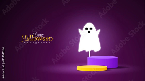 Fototapeta halloween podium background with ghost-shaped lights