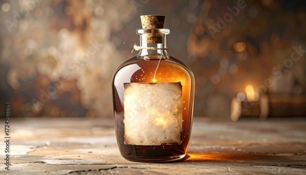 Obraz Magic Potion Bottle with Blank Label with Fantasy Background.