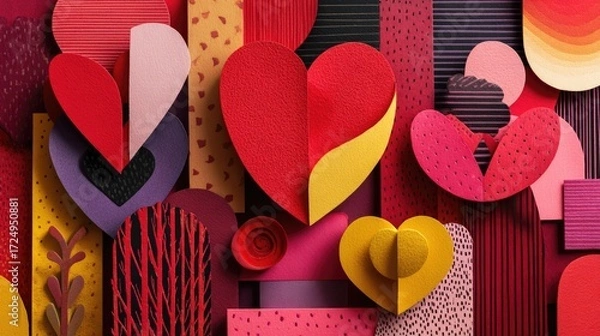 Fototapeta Layered Paper Hearts: Vibrant Abstract Composition