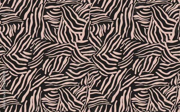 Fototapeta Abstract repeat design featuring wavy, striped patterns in soft pink on a dark background, evoking a modern, organic feel.