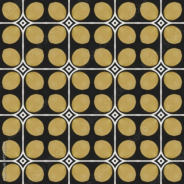 Fototapeta Abstract golden circle pattern and texture for a seamless tile design and wallpaper illustration