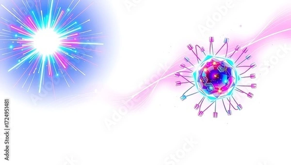 Fototapeta "Pulsar star emitting neon bursts, futuristic graphic, isolated on white background, PNG cutout, high-detail, sleek cosmic design"