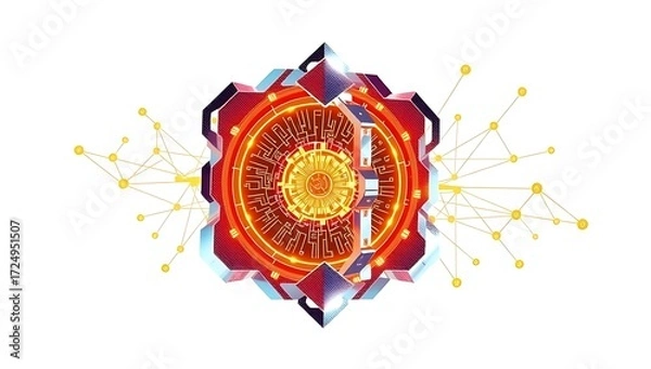 Fototapeta "Quantum Computer crystalline core with glowing circuits, futuristic graphic, isolated on white background, PNG cutout, high-detail, sleek tech design"