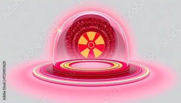 Fototapeta "Radiant Barrier glowing dome of energy, futuristic graphic, isolated on white background, PNG cutout, high-detail, sleek protective design"