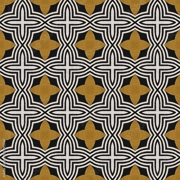 Fototapeta Seamless geometric art design pattern with golden stars for fabric, wallpaper, or decoration texture