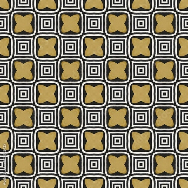 Fototapeta Seamless geometric pattern background with square tile texture and retro style decoration
