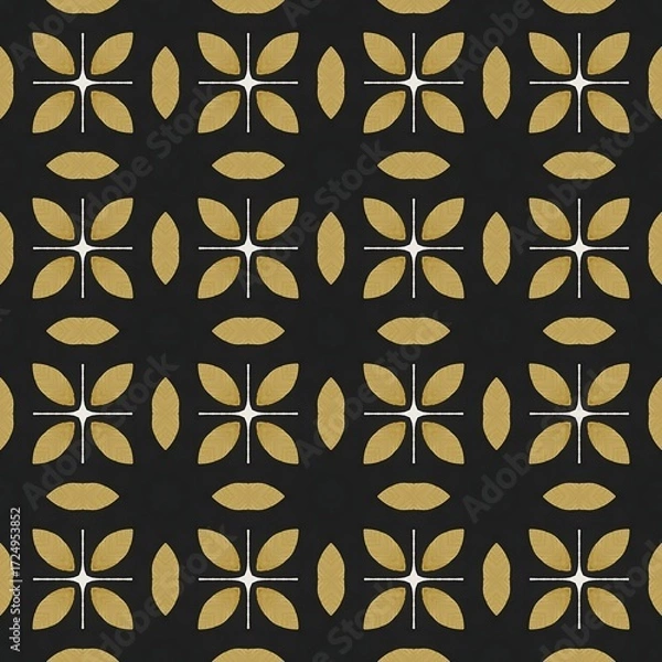 Fototapeta Gold ornamental floral seamless pattern for vintage textile design, wallpaper, or retro fabric tile texture backdrop