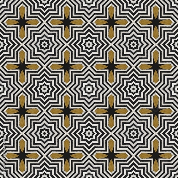 Fototapeta Black cross pattern illustration for seamless geometric textile design and vintage wallpaper style backdrop
