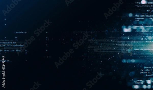 Fototapeta Abstract tech background. Floating Numbers HUD Background. Matrix particles grid virtual reality. Smart build. Grid core. Hardware quantum form. Future technology. Decoding dna