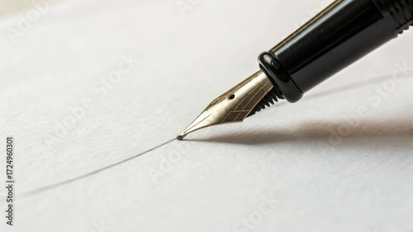 Fototapeta Fountain pen gliding smoothly on paper creating delicate line with precision and elegance under gentle pressure