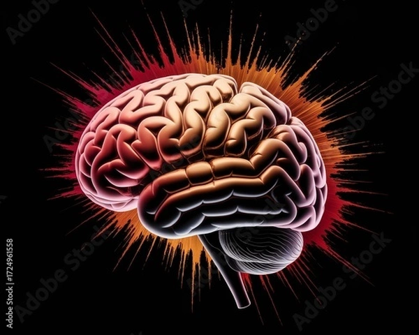 Fototapeta Brain illustration with energy burst conceptual representation of mind.